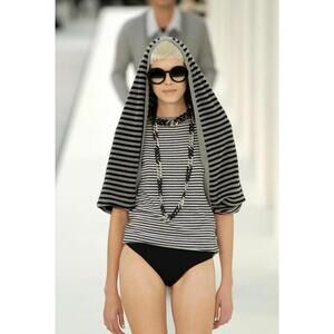 Vintage 2007 CHANEL 07P Stripe Knit Top Sweater FR-38 3/4 Sleeve